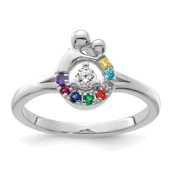 14k WG Diamond with 8 Birthstone Mother/Child Ring Semi-mount — alternate view