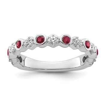14K White Gold Polished 1/4 carat Diamond and Ruby Fashion Band