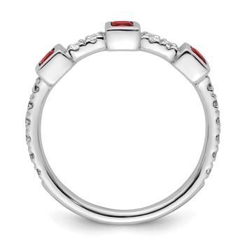 14K White Gold Polished 1/3 carat Diamond and Princess Ruby Fashion Ring — alternate view