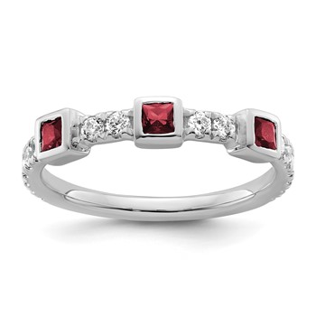 14K White Gold Polished 1/3 carat Diamond and Princess Ruby Fashion Ring