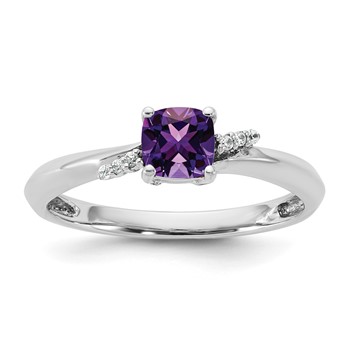 14K White Gold Polished Diamond and Amethyst Fashion Ring