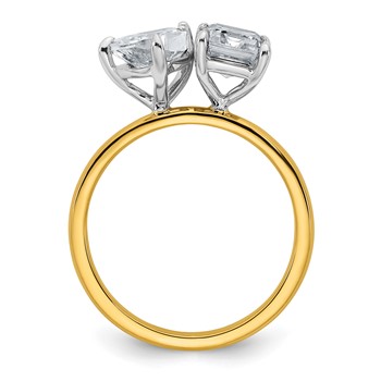 True Origin 14K Yellow Gold 2 7/8 carat Lab Grown Diamond VS+ F+ Complete Pear and Emerald Two Stone Ring — alternate view