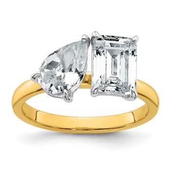 True Origin 14K Yellow Gold 2 7/8 carat Lab Grown Diamond VS+ F+ Complete Pear and Emerald Two Stone Ring