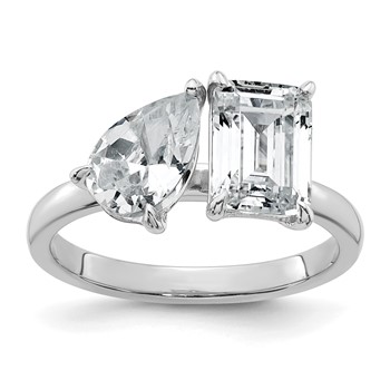 True Origin 14K White Gold 2 7/8 carat Lab Grown Diamond VS+ F+ Complete Pear and Emerald Two Stone Ring