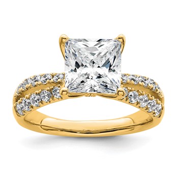 True Origin 14K Yellow Gold 2 5/8 carat Lab Grown Diamond VS+ F+ Complete Princess Engagement Ring