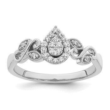 14k White Gold Complete Diamond Cluster Teardrop Engagement Ring