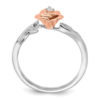14k Two-tone Complete Diamond Rose With Leaves Promise Ring — alternate view