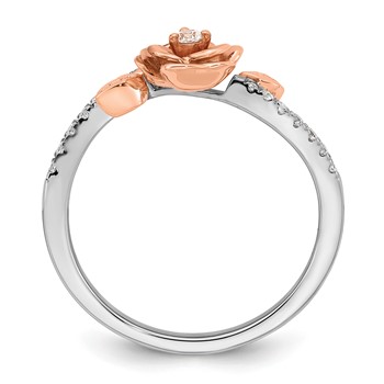 14k Two-tone Complete Diamond Rose With Leaves Promise Ring — alternate view