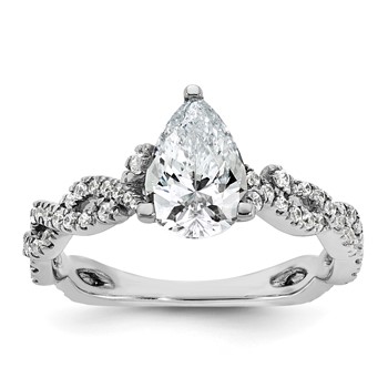 14k White Gold Semi-Mount Diamond Pear Center Twist Engagement Ring