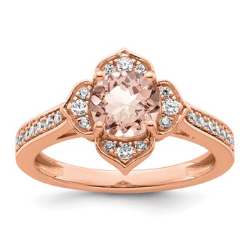 14k Rose Gold Complete Diamond/Morganite Round Engagement Ring