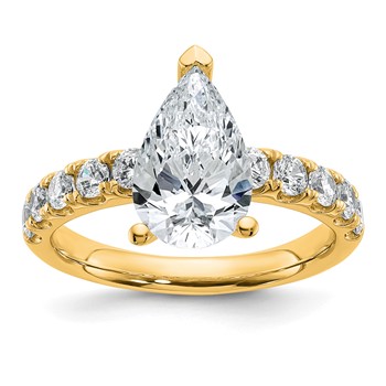 14k 3 3/4 carat Certified Lab Grown Diamond VS+ F+ Pear Complete Engagement Ring