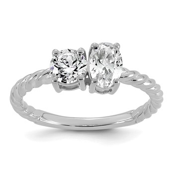 14k White Gold 1 carat Lab Grown Diamond VS+ F+ Complete Two Stone Fashion Ring