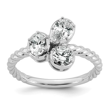 14k White Gold 1 carat Lab Grown Diamond VS+ F+ Complete Three Stone Fashion Ring