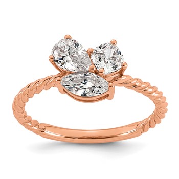 14k Rose Gold 1 carat Lab Grown Diamond VS+ F+ Complete Three Stone Fashion Ring