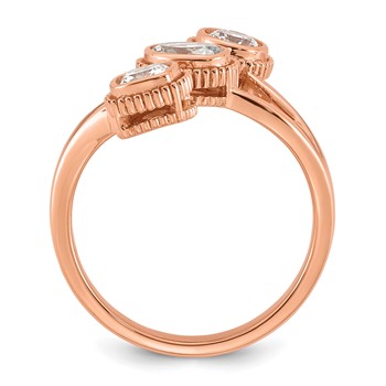 14k Rose Gold 1 carat Lab Grown Diamond VS+ F+ Complete Three Stone Bezel Set Fashion Ring — alternate view