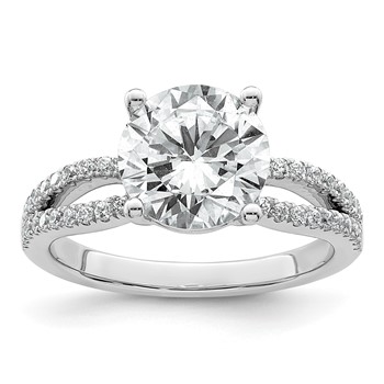 14k White Gold 2 3/4 carat Lab Grown Diamond VS+ F+ Round Complete Engagement Ring