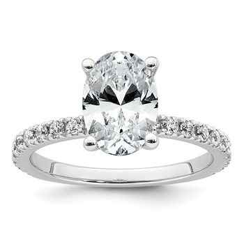 14k White Gold 2 1/3 carat Lab Grown Diamond VS+ F+ Oval Complete Shared Prong Engagement Ring
