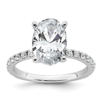 14k White Gold 3 3/8 carat Lab Grown Diamond VS+ F+ Oval Complete Shared Prong Engagement Ring
