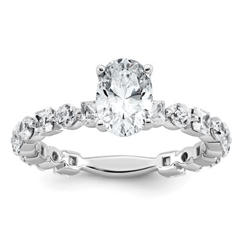 14k White Gold 2 1/2 carat Certified Lab Grown Diamond VS+ F+ Oval Complete Engagement Ring