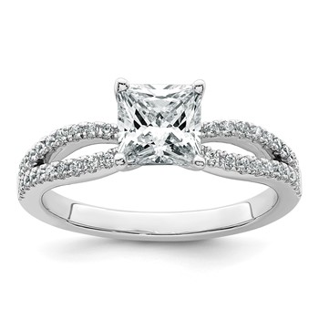 14k White Gold 1 1/2 carat Certified Lab Grown Diamond VS+ F+ Princess Complete Engagement Ring
