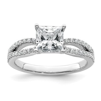 14k White Gold 1 3/4 carat Lab Grown Diamond VS+ F+ Princess Complete Engagement Ring