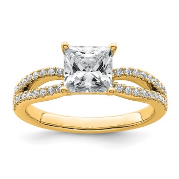 14k 1 3/4 carat Certified Lab Grown Diamond VS+ F+ Princess Complete Engagement Ring