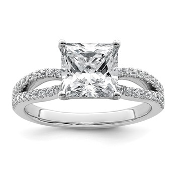 14k White Gold 2 carat Lab Grown Diamond VS+ F+ Princess Complete Engagement Ring
