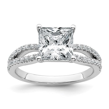 14k White Gold 2 1/4 carat Certified Lab Grown Diamond VS+ F+ Princess Complete Engagement Ring