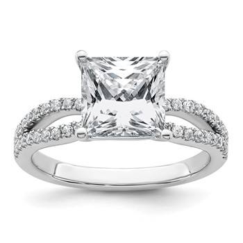 14k White Gold 2 1/2 carat Lab Grown Diamond VS+ F+ Princess Complete Engagement Ring