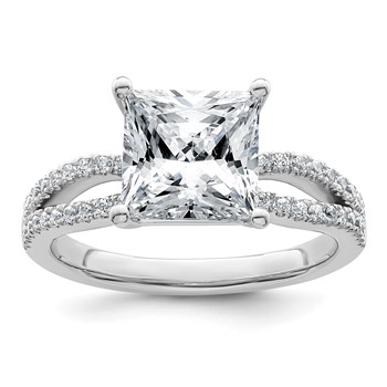 14k White Gold 2 3/4 carat Certified Lab Grown Diamond VS+ F+ Princess Complete Engagement Ring