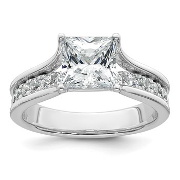14k White Gold 2 1/2 carat Certified Lab Grown Diamond VS+ F+ Princess Complete Engagement Ring