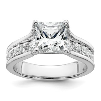 14k White Gold 3 1/6 carat Lab Grown Diamond VS+ F+ Princess Complete Engagement Ring