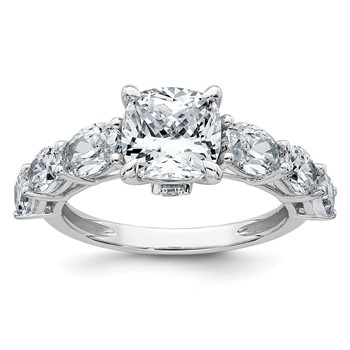 14k White Gold 3 3/4 carat Lab Grown Diamond VS+ F+ Cushion Complete Engagement Ring
