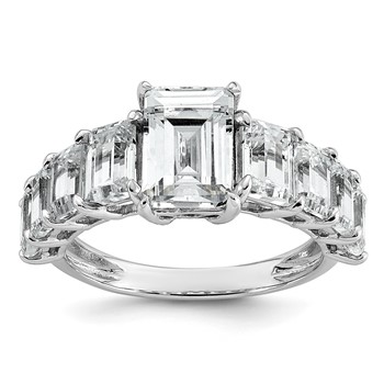 14k White Gold 5 carat Lab Grown Diamond VS+ F+ Emerald Complete Shared Prong Engagement Ring