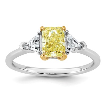 Emma Grace 14K Two-Tone 1 1/2 carat Certified Lab Grown Diamond VS+ Radiant Vivid Yellow & VS+ F+ Trillion Complete Ring