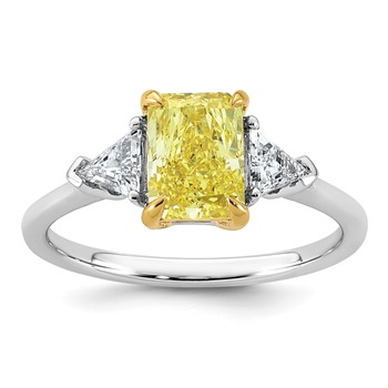 Emma Grace 14K Two-Tone 2 carat Certified Lab Grown Diamond VS+ Radiant Vivid Yellow & VS+ F+ Trillion Complete Ring