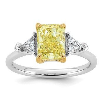 Emma Grace 14K Two-Tone 2 1/2 carat Certified Lab Grown Diamond VS+ Radiant Vivid Yellow & VS+ F+ Trillion Complete Ring