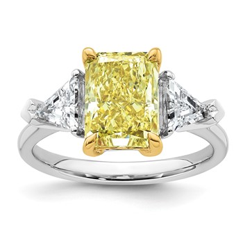 Emma Grace 14K Two-Tone 4 carat Certified Lab Grown Diamond VS+ Radiant Vivid Yellow & VS+ F+ Trillion Complete Ring