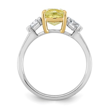 Emma Grace 14K Two-Tone 2 1/2 carat Certified Lab Grown Diamond VS+ Cushion Vivid Yellow & VS+ F+ Trillion Complete Ring — alternate view