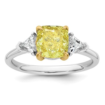 Emma Grace 14K Two-Tone 2 1/2 carat Certified Lab Grown Diamond VS+ Cushion Vivid Yellow & VS+ F+ Trillion Complete Ring