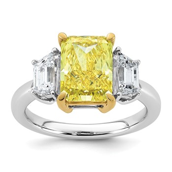 Emma Grace 14K Two-Tone 4 1/2 carat Certified Lab Grown Diamond VS+ Radiant Vivid Yellow & VS+ F+ Trapezoid Complete Ring
