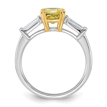 Emma Grace 14K Two-Tone 2 carat Certified Lab Grown Diamond VS+ Cushion Vivid Yellow & VS+ F+ Baguette Complete Ring — alternate view