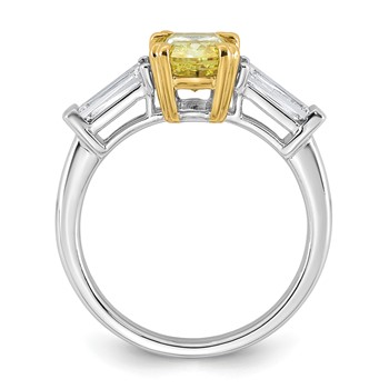 Emma Grace 14K Two-Tone 2 3/4 carat Certified Lab Grown Diamond VS+ Long Cushion Vivid Yellow & VS+ F+ Baguette Complete Ring — alternate view