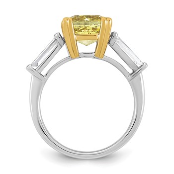 Emma Grace 14K Two-Tone 4 1/3 carat Certified Lab Grown Diamond VS+ Cushion Vivid Yellow & VS+ F+ Baguette Complete Ring — alternate view