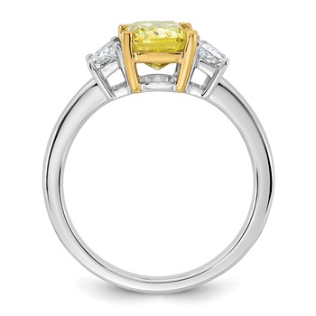 Emma Grace 14K Two-Tone 2 1/2 carat Certified Lab Grown Diamond VS+ Long Cushion Vivid Yellow & VS+ F+ Trapezoid Complete Ring — alternate view