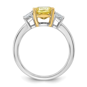 Emma Grace 14K Two-Tone 3 1/5 carat Certified Lab Grown Diamond VS+ Long Cushion Vivid Yellow & VS+ F+ Trapezoid Complete Ring — alternate view