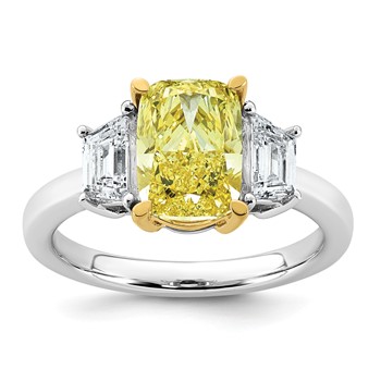 Emma Grace 14K Two-Tone 3 1/5 carat Certified Lab Grown Diamond VS+ Long Cushion Vivid Yellow & VS+ F+ Trapezoid Complete Ring