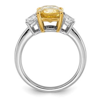 Emma Grace 14K Two-Tone 3 7/8 carat Certified Lab Grown Diamond VS+ Long Cushion Vivid Yellow & VS+ F+ Trapezoid Complete Ring — alternate view