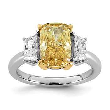 Emma Grace 14K Two-Tone 3 7/8 carat Certified Lab Grown Diamond VS+ Long Cushion Vivid Yellow & VS+ F+ Trapezoid Complete Ring