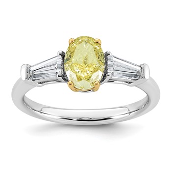 Emma Grace 14K Two-Tone 1 1/2 carat Certified Lab Grown Diamond VS+ Oval Vivid Yellow & VS+ F+ Baguette Complete Ring